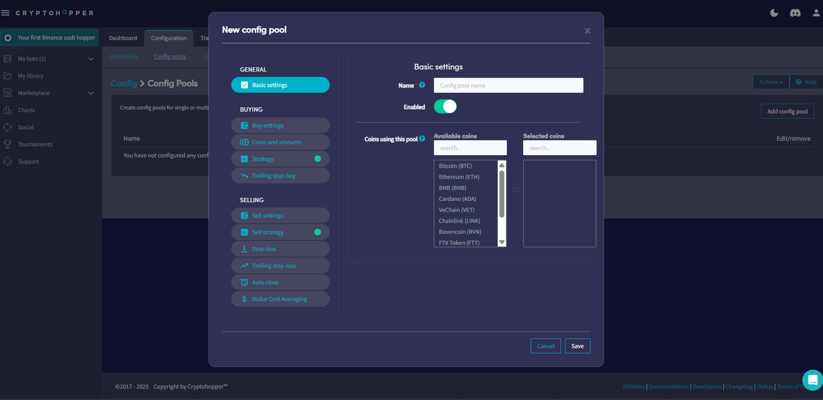 Cryptohopper config pool settings